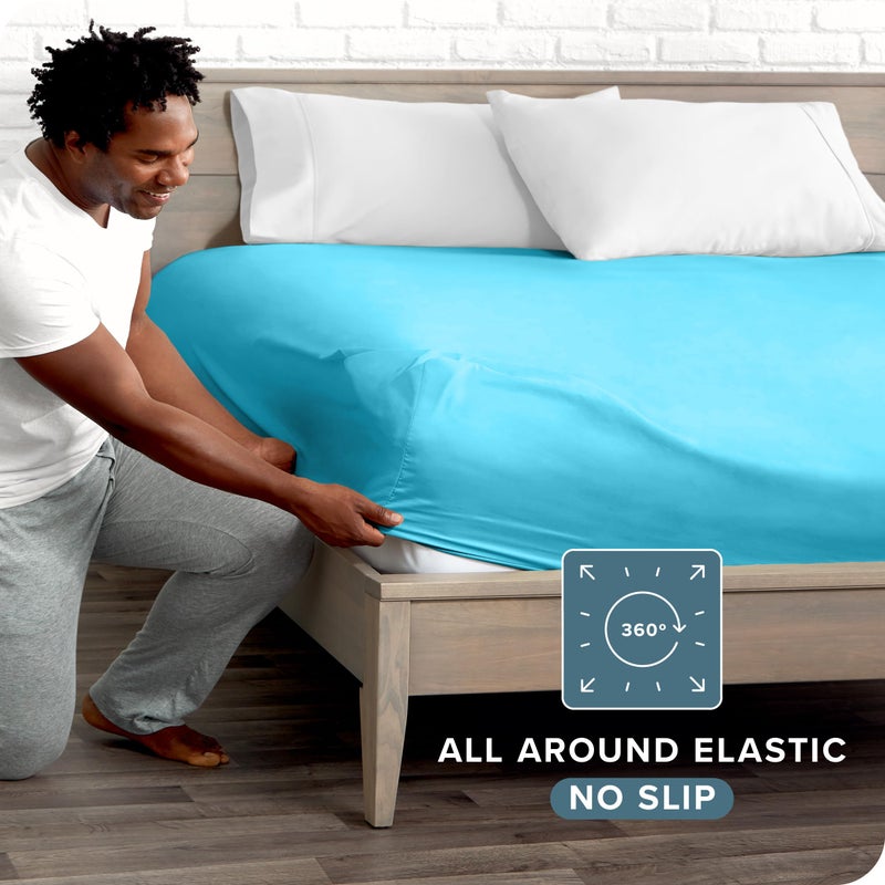 Bare Home Fitted Bottom Sheet Twin XL Size - Premium 1800 Microfiber - Ultra-Soft Hotel Luxury - Deep Pocket - Durable and Long Lasting (Twin XL, Aqua) - Image 3